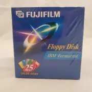 Fuji Fujifilm 3.5" Floppy Disks IBM Formatted 25 Pack Color High Density NOS