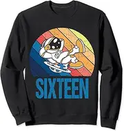 [X.Style] 16 Years Old Birthday Boy Retro Astronaut 16th Birthday Sweatshirt ds251 Sweater (S) Black