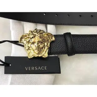 VERSACE 凡賽斯 黑標皮帶 亮面金色