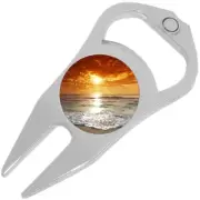 Orange Sunset Beach Golf Ball Marker Divot Repair Tool Bottle Opener