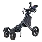 CaddyTek CaddyCruiser ONE-S Pro One-Click Folding 4-Wheel Golf Buggy with 360-Degree Swivel Front Wheel - Black