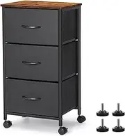 Dresser for Bedroom, 3 Drawer Fabric Storage Chest, Storage Tower Organizer Unit with Removable Fabric Bins, Wood Look Top and Lockable Wheels for Living Room, Bedroom, College Dorm, Black.