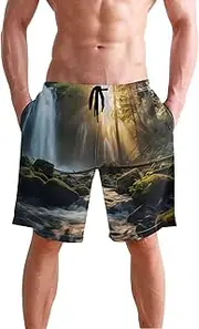 [XYMZR] Natural Waterfall Landscape Men's Swim Trunks Quick-Dry Bathing Suit Swimming Board Shorts S