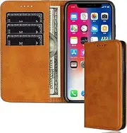 FROLAN for iPhone X/Xs Wallet Case with Card Holder, Premium PU Leather Credit Slot Flip Folio Book Drop Protection Shockproof Phone Cover for iPhone X/Xs 5.8 Inch - Light Brown