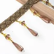 Fringe Trim，Curtain Tassels， 12 Yards Braided Hanging Beads Trim Fringe Curtain Tassel Sewing Accessories Crystal Pendants Home Table Sofa Decor(Light Brown)