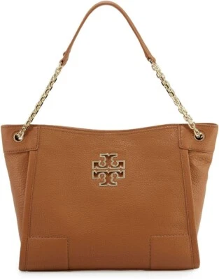Tory Burch BRITTEN Small Slouchy Tote bag Bark Brown NWT leather handbag