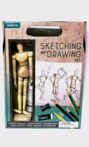 Sketching Drawing Artist Set With Poseable Jointed Wooden 8 Inches Mannequin New