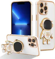 Compatible with iPhone 13 Pro (6.1") Case with Cute Astronaut Kickstand Design Shockproof Plating Phone Case for iPhone 13 Pro-White