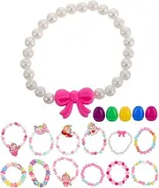 JUMPLAWN 1set Hand Painted Easter Eggs Set Craft Decorations with Fillable Eggs and Bracelets for Vibrant Easter Party Favors and Creative Projects