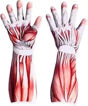 [OFFSCH] 1 Pair muscle glove halloween costumes skull gloves costumes Halloween Cosplay Gloves Full Finger Wrist Bone Gloves Dress Up Parties Accessories child white skeleton polyester