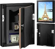 Hidden Safe with Lock, Wooden Picture Frame Diversion Safe, Large Hidden Money Safe with Customizable Foam, Hidden Compartment, Secret Decor Concealment Furniture, 11 x 14 inchs, Black