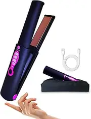 Cordless Titanium Flat Iron for Short Hair, Travel Hair Straightener and Curler 2 in 1, Portable, USB-C Rechargeable, Fast Heating, Dual Voltage, 5000mAh Battery, 3 Temp Settings (Decent Black)