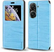 Invisible Magnetic View Window PU Leather Flip Case Compatible with Asus ZenFone 9, Smart Clear Display Cover with Full Protection (Light Blue)