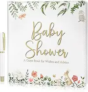 Engrowtic Baby Shower Leather Guest Book with Pen 112 Pages Thanksgiving Day Guestbook Baby Shower Sign in Guest Book with Birth Date Name Wishes Advice Gift for Parents(Floral)