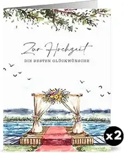 the lazy panda card company Set of 2 Wedding Cards with Envelopes Drawn in Watercolour Colours 17 x 12 cm Made from Recycled Paper