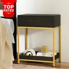 Bedside Table with Drawers High Gloss Nightstand Storage Cabinet Black