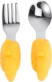 Zerodeko Baby Feeding Utensils Set Fork Spoon for Toddlers Boys and Girls Cutlery Ergonomic Design Soft Handle Non-Slip Easy to Use