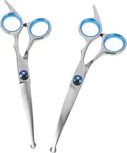 2 Packs Curved Dog Grooming Scissors With Safety Round Tips, Stainless Steel Sharp And Durable Bending Scissors Pet Grooming Shears For Dogs Cats Pets，Professional Dog Grooming Scissors