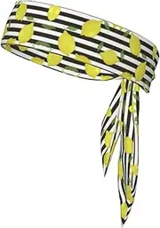 Blue Stripe and Lemon Sports Strap Double-Sided Headscarf Men's Bow Tie Sports Headscarf Running Yoga Exercise Headband