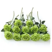 12 PCS Artificial Flowers Roses Silk Flowers Fake Long Stem Artificial Green