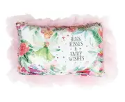 Fairy Sequin Pillow Little Girl Pink Ruffle Gold Sequins NWT Hugs Kisses Wishes