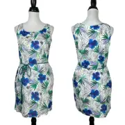 Vivante by VSA NWT S Tropical Floral Sleeveless Coverup Shift Dress POCKETS