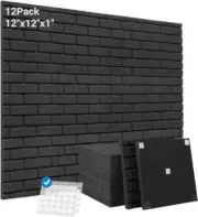 Sound Proof Foam Panels, 12 Pack Acoustic Panels 1" X 12" X 12" Sound black