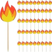 OKUMEYR Birthday Cake Decorations Fire Cupcake Toppers Cake Decorating Toppers Fire Cake Picks 50pcs Flame Shaped Cupcake Picks