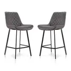 Raimon Furniture Set of 2 Fin Suede Fabric Kitchen Counter Bar Stool Black Metal