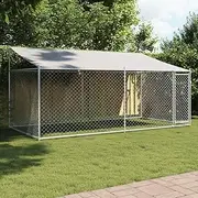 Outdoor Dog Kennel with Roof and Lockable Door, Heavy Duty Dog Pen Dog Enclosure Outdoor Dog House Pet Playpen Dog Cage Outside for Yard, Grey 400 x 200 x 200 cm