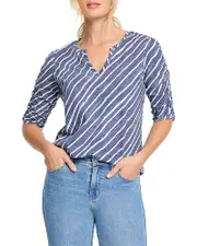 Nzt By Nic+Zoe Mixed Stripe Ruched Sleeve Top