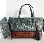 Brahmin Mini Asher Satchel Glacier Eastwood Leather Bag+ Bifold Wallet NWT*HTF