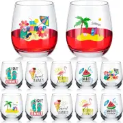 12 Pcs Summer Wine Glasses 12Oz Glass Cups Summer Hawaiian Party Stemless Wine T