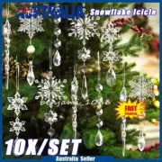 10Pcs Christmas Acrylic Crystal Pendants Snowflake Icicle Tree Decor Ornaments