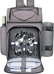 Hap Tim Picnic Basket Backpack for 2 Person with 2 Insulated Cooler Compartment, Wine Holder, Fleece Blanket, Cutlery Set, Gifts Ideals for Wedding, White Elephant, Bridal Showers, Christmas