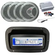 Dual Marine Radio,Spa Bezel,Adapter,Antenna,Amp,Kit, 4x 6.5" 150W Silver Speaker