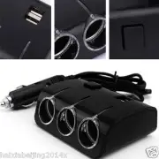 Black USB 3 Way Car Cigarette Lighter Multi Socket Splitter Charger Adapter LED (for: Audi)
