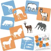 8 pcs Drawing Stencils for Kids 15x15 SAVANNA ANIMALS Reusable Washable Plastic