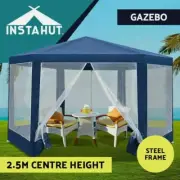 Mesh Sidewall Gazebo Hexagonal Pop Up Marquee Camping Tent Canopy Shade Navy