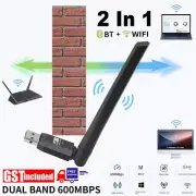 NEW Dual Band 600Mbps USB WiFi Wireless Dongle + Bluetooth Adapter 2.4GHz 5GHz