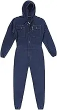 Momooda Men's Cotton Denim Hood Long Sleeve Frame Retardant Work Overall, Safety Insulated Workwear Boiler Suit Coverall