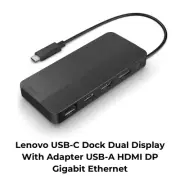 Lenovo USB-C Dock Dual Display With Adapter USB-A HDMI DP Gigabit Ethernet