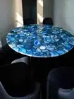 Round Blue Agate Stone Coffee Table Handmade Gemstone Conference Desk Decors