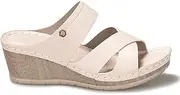 [QTONG] Ladies Mules Slipper， Wedge Sandals Open Toe Slip Platform Women' s Sandals with Ankle Strap Summer Comfortable Vintage Beach Flip Flops for Outdoor Beach Swimming Pools