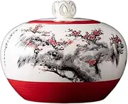 Decorative Hand-painted Ceramic Tea Canister Large Multi-functional Sealed Storage Jar Upscale Tea Warehouse For Loose Leaf Tea Container(Red)