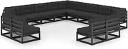 13 Piece Garden Lounge Set with Cushions Black Solid Pinewood Patio Bar Sets