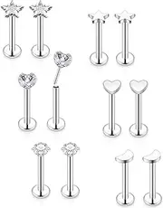 [Vsnnsns] 20G 18G 16G Push in Lip Rings Stainless Surgical Steel Labret Jewelry Monroe Lip Rings Nail Cartilage Tragus Helix Earrings Studs Nose Ring Medusa Piercing Jewelry for Women Men 6 Pairs