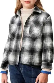 Grace Karin Girl's Button Down Plaid Long Sleeve Wool Blend Shacket Size 6Y