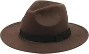 [NewGtuizi] Big Wide Brim Fedora Hats for Women Men Western Suede Hat Large Felt Panama Hat Rancher Hat, Coffee Color, One Size