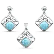New Natural Larimar .925 Sterling Silver Pendant & Earring Set